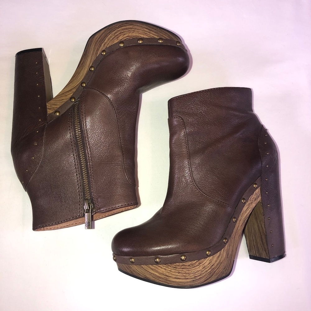 Lucky Brand Wood Platform Booties Rubber Grip Sole